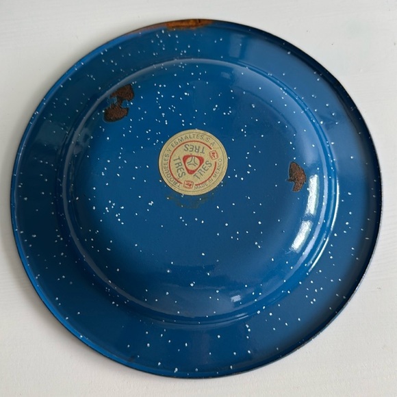 Bundle Blue Speckled Enamelware Dinner Plates (2) and A Soup Bowl Cinso & Tres - Picture 8 of 10
